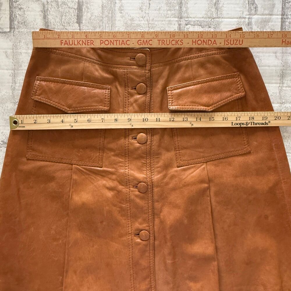 Bally Lambskin Leather Flap Pocket Mini Skirt Tan Lined Old Money Italy Sz 8 - Picture 7 of 9